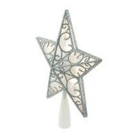 9'' Gold and White Glittered Star LED Christmas Tree Topper - Warm White Lights