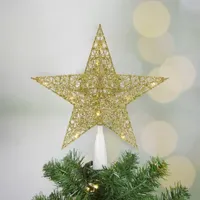 10'' LED Lighted Gold Glittered Star Christmas Tree Topper  Warm White Lights