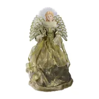 16'' Gold and Brown Lighted Angel in Gown with Harp Christmas Tree Topper