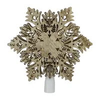 8.5'' Lighted Brown Wooden Snowflake Christmas Tree Topper - Clear Lights