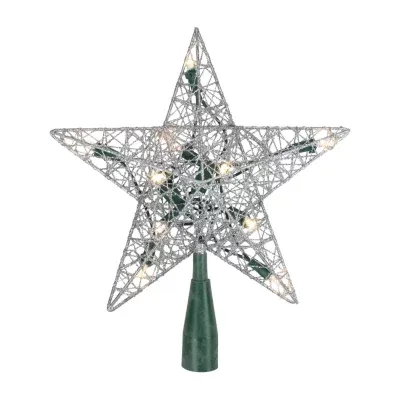 9'' Lighted Silver Wire Star Christmas Tree Topper - White LED Lights
