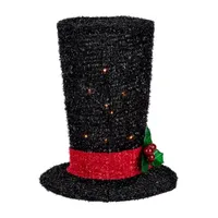 9.25'' Lighted Black Tinsel Top Hat Christmas Tree Topper  Clear Lights