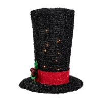 9.25'' Lighted Black Tinsel Top Hat Christmas Tree Topper  Clear Lights