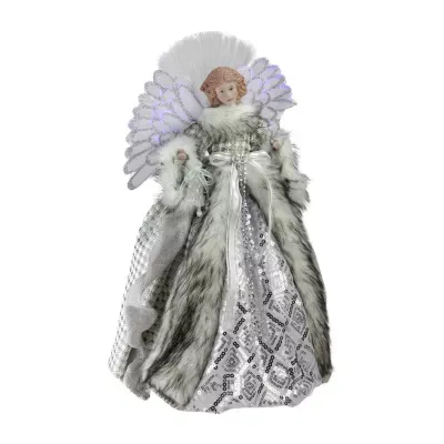 16'' Lighted Fiber Optic Angel in Silver Gingham Coat Christmas Tree Topper