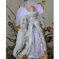 16'' Lighted Fiber Optic Angel in Silver Gingham Coat Christmas Tree Topper