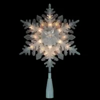 10'' Lighted White Frosted Stacked Snowflake Christmas Tree Topper - Clear Lights