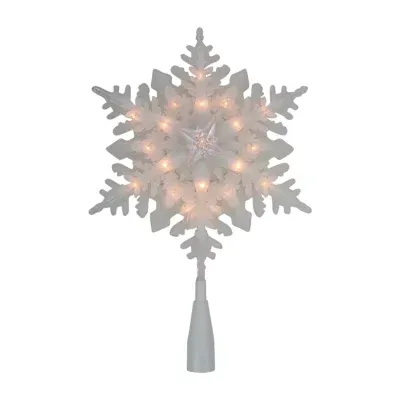 10'' Lighted White Frosted Stacked Snowflake Christmas Tree Topper - Clear Lights