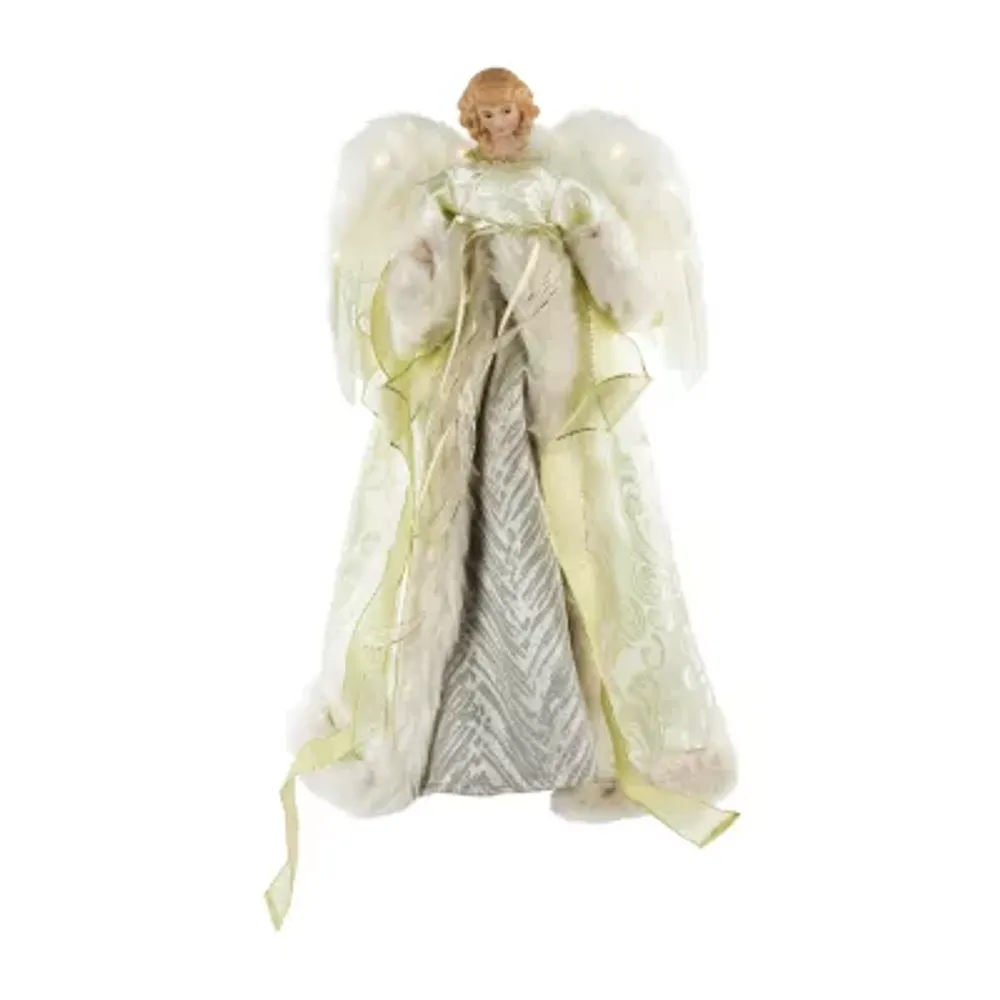 18'' Lighted White and Gold Angel in a Dress Christmas Tree Topper - Warm White Lights
