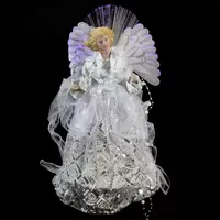 16'' White and Silver Lighted Angel Sequined Gown Christmas Tree Topper