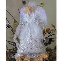 16'' White and Silver Lighted Angel Sequined Gown Christmas Tree Topper