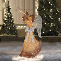 60'' Gold LED Lighted Angel with Trumpet Outdoor Christmas Decoration