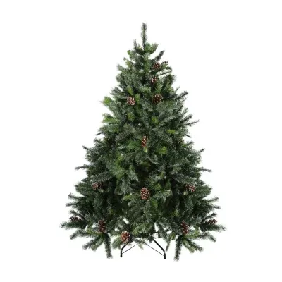 6.5' Full Snowy Delta Pine with Pine Cones Artificial Christmas Tree - Unlit