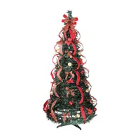6' Pre-Lit Red Plaid Pre-Decorated Pop-Up Artificial Christmas Tree  Multicolor Lights