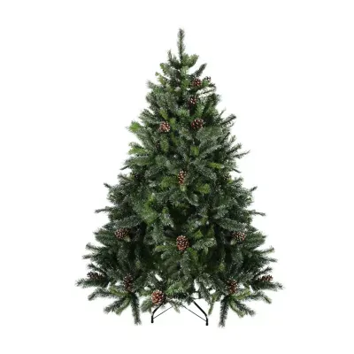 7' Full Snowy Delta Pine with Cones Artificial Christmas Tree  Unlit