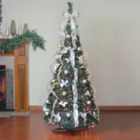 6' Pre-Lit Silver and Gold Pre-Decorated Pop-Up Artificial Christmas Tree  Clear Lights