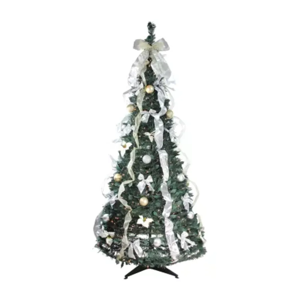 6' Pre-Lit Silver and Gold Pre-Decorated Pop-Up Artificial Christmas Tree  Clear Lights