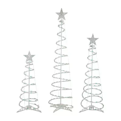 Set of 3 Green Lighted Spiral Christmas Trees  3'  4'  and 6'