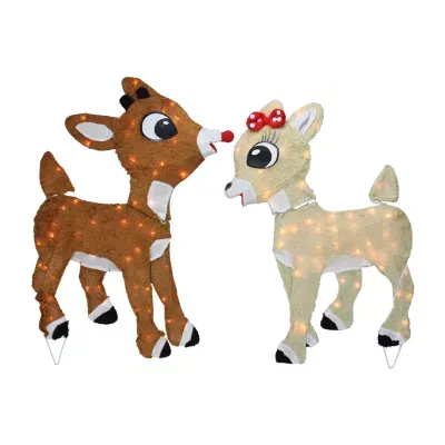 Set of 2 Lighted Rudolph and Clarice Outdoor Christmas Decorations  32"