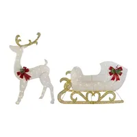 48'' LED Lighted Glitter Reindeer with Sleigh Outdoor Christmas Decoration