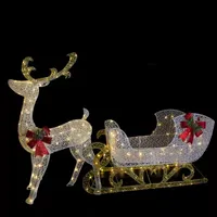 48'' LED Lighted Glitter Reindeer with Sleigh Outdoor Christmas Decoration