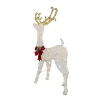 48'' LED Lighted Glitter Reindeer with Sleigh Outdoor Christmas Decoration