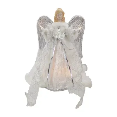 12'' Lighted Silver and White Angel with Wings Christmas Tree Topper - Clear Lights