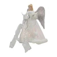 12'' Lighted Silver and White Angel with Wings Christmas Tree Topper - Clear Lights