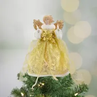 12'' Lighted Gold Angel with Wings Christmas Tree Topper - Clear Lights