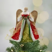 12'' Lighted Red and Green Angel with Wings Christmas Tree Topper - Clear Lights