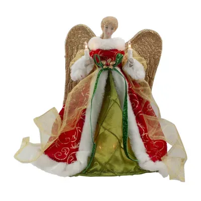 12'' Lighted Red and Green Angel with Wings Christmas Tree Topper - Clear Lights