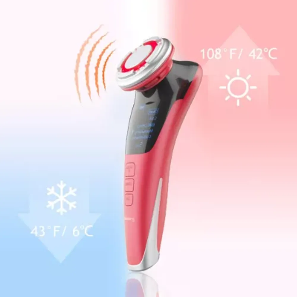 LINSAY Rejuvenation- Lifting  Device EMS Technology Warm/Cool LED Massage Super Bundle with Anti Age Serum Cream USB Cable Headband and Bag