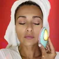 LINSAY Facial Cleansing Brush with LED Photon Therapy Super Bundle with Anti Age Serum Cream USB Cable Headband and Bag