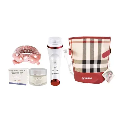 LINSAY UltraSonic Facial & Body cleansing Brush with Temperature control Bundle with le preel Paris Organic Day Time Cream USB Cable Headband and Bag