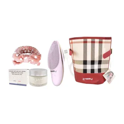 LINSAY Facial Cleansing Brush with LED Photon Therapy Bundle with le preel Paris Organic Day Time Cream USB Cable Headband and Bag