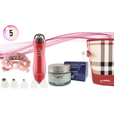 LINSAY Microdermabrasion and Pore Cleaner Device Bundle with le preel Paris Organic Night Time Cream USB Cable Headband and Bag