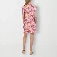 Stella Parker Womens Short Sleeve Floral A-Line Dress