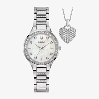 Bulova Classic Crystal Womens Crystal Accent Silver Tone Stainless Steel 2-pc. Watch Boxed Set 96x162