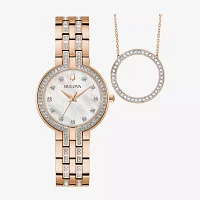 Bulova Classic Crystal Womens Crystal Accent Rose Goldtone Stainless Steel 2-pc. Watch Boxed Set 98x135