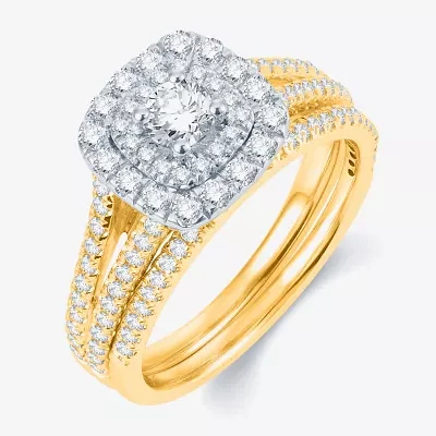 Modern Bride® Signature 1 CT.T.W. Natural Diamond 14K White Gold Bridal Ring Set