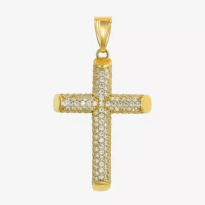 Mens White Cubic Zirconia 14K Gold Cross Pendant
