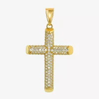 Mens White Cubic Zirconia 14K Gold Cross Pendant