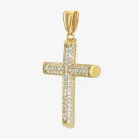 Mens White Cubic Zirconia 14K Gold Cross Pendant