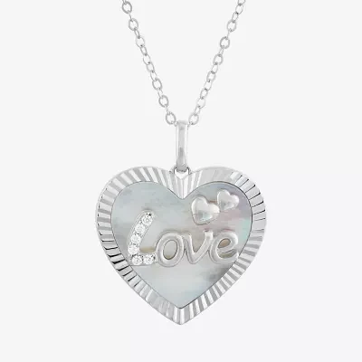 Womens White Mother Of Pearl Sterling Silver Heart Pendant Necklaces