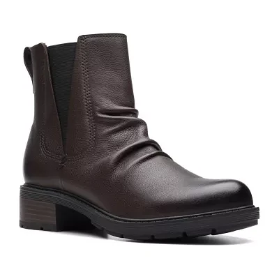 Clarks Womens Hearth Rose Block Heel Chelsea Boots