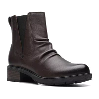 Clarks Womens Hearth Rose Block Heel Chelsea Boots