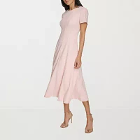 Marc New York Womens Short Sleeve Midi Fit + Flare Dress