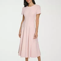 Marc New York Womens Short Sleeve Midi Fit + Flare Dress