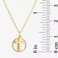 Womens White Mother Of Pearl 14K Gold Over Silver Cross Round Pendant Necklace