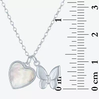 Womens White Mother Of Pearl Sterling Silver Butterfly Heart Pendant Necklace