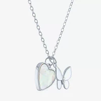 Womens White Mother Of Pearl Sterling Silver Butterfly Heart Pendant Necklace